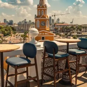 Pôr do sol em um rooftop da cidade